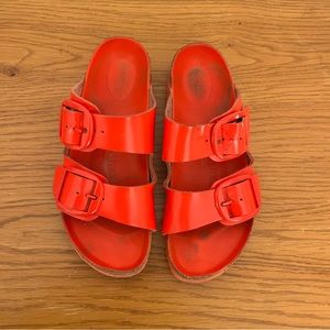 Arizona Big Buckle High Shine Birkenstocks, Red